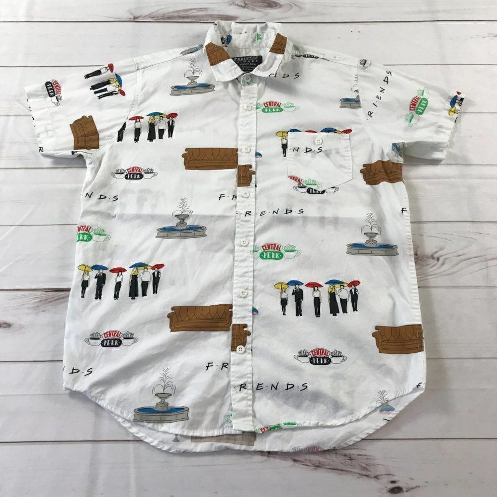 Box Lunch Men Friends Print Button Up White Polo